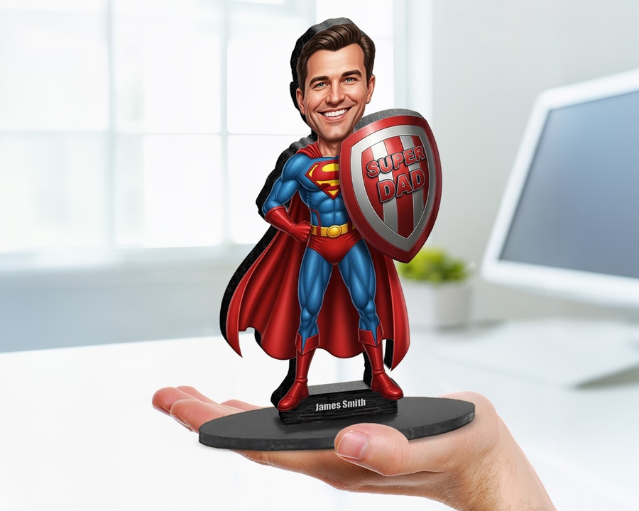 Superhero Male — Cape & Shield figurine — custom Family gift
