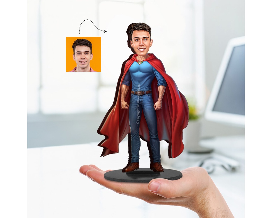 Superhero Male — Red Cape figurine — custom Family gift