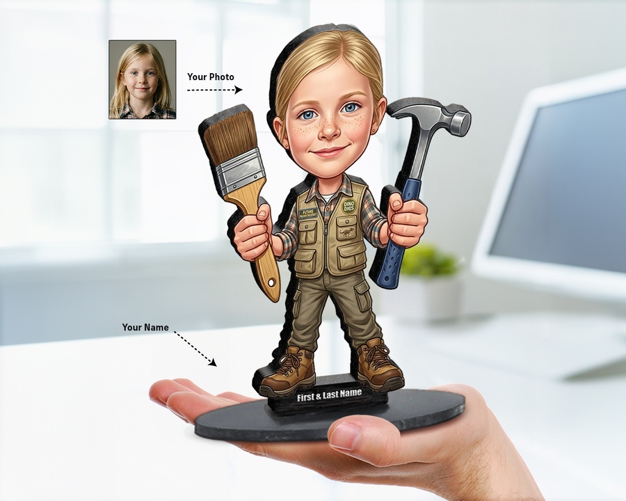 Carpenter Girl figurine — custom Family gift