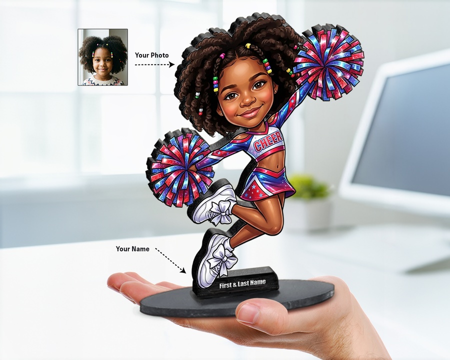 Cheerleader Girl figurine — custom personalized Family gift, premium wood 8 inches