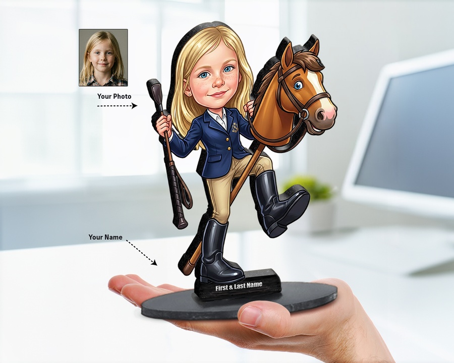 Equestrian Girl figurine — custom personalized Family gift, premium wood 8 inches