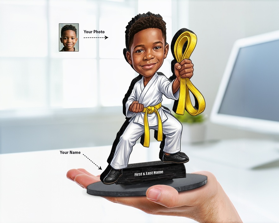 Martial Arts Boy figurine — custom personalized Family gift, premium wood 8 inches