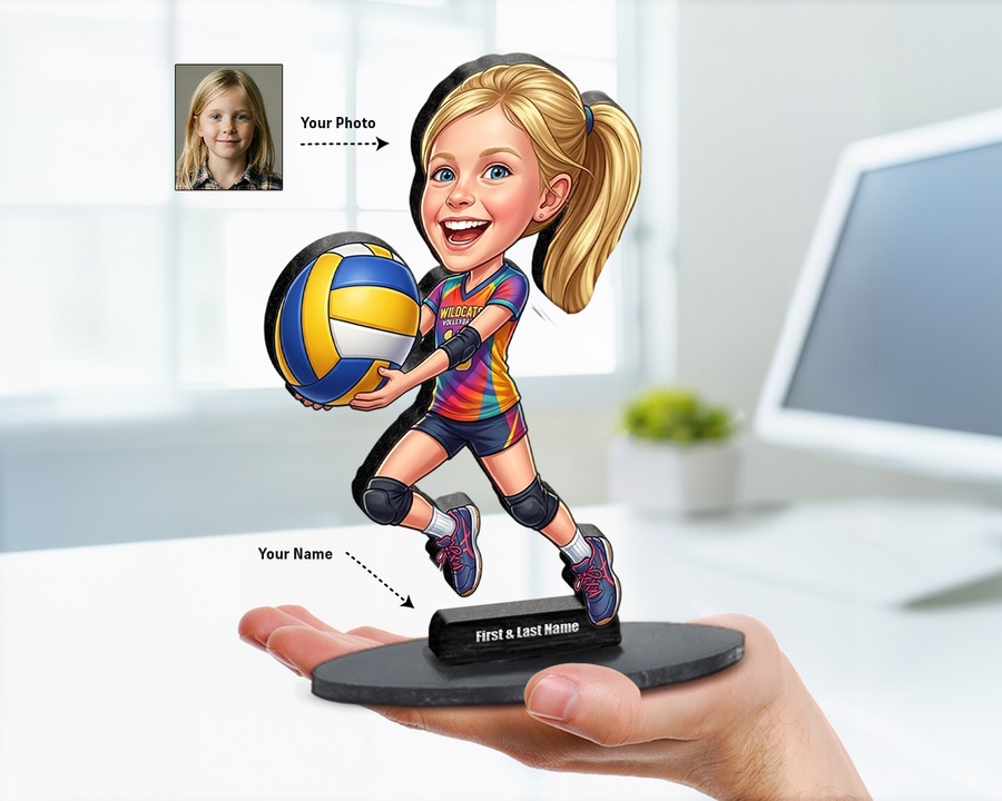 Volleyball Player Girl figurine — custom personalized Family gift, premium wood 8 inches