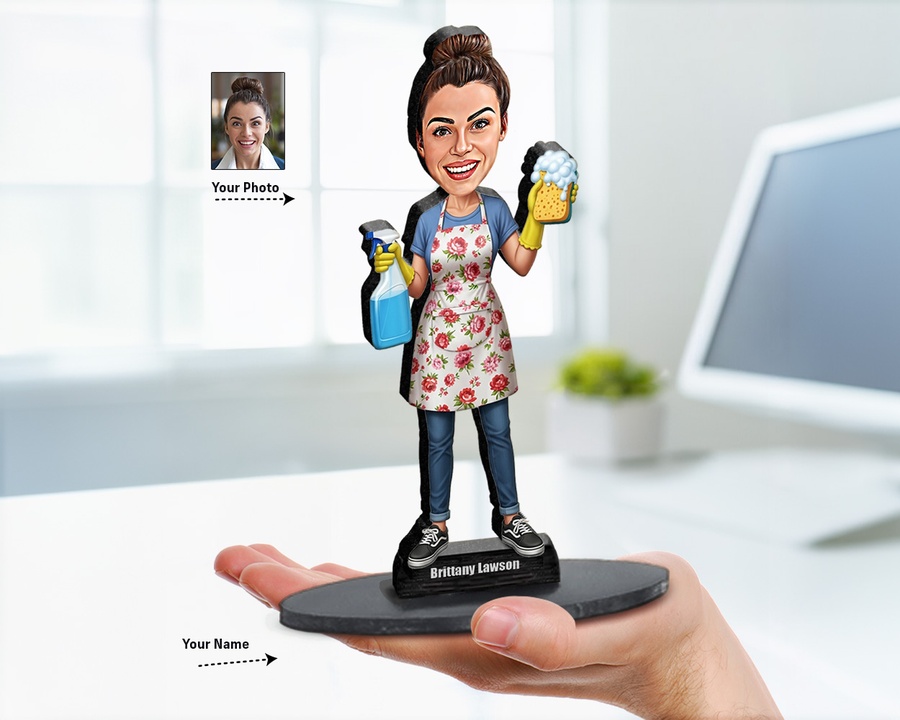 Cleaning Queen figurine — custom personalized Funny gift, premium wood 8 inches