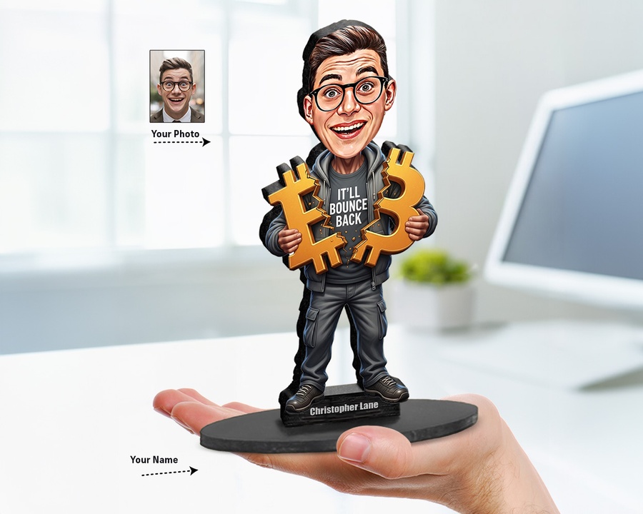 Crypto Investor figurine — custom personalized Business gift, premium wood 8 inches