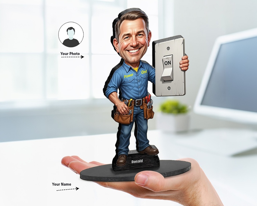 Electrician — Tool Gift figurine — custom personalized Business gift, premium wood 8 inches
