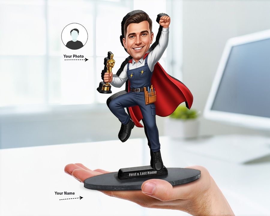 Electrician Trophy figurine — custom personalized Business gift, premium wood 8 inches