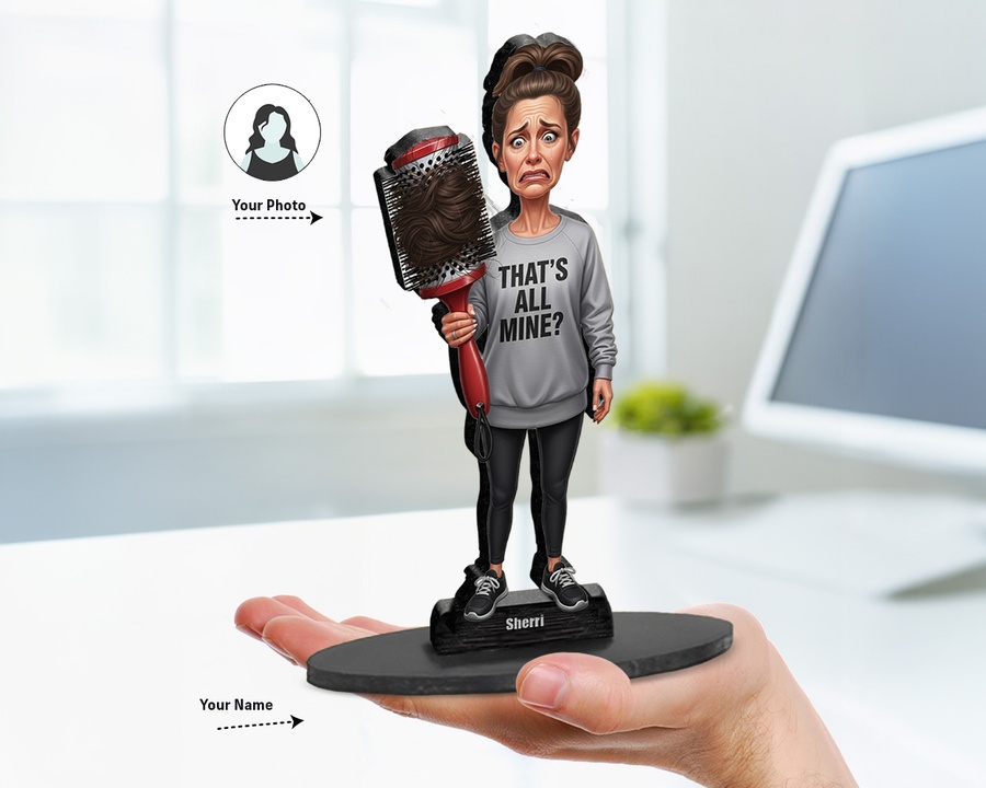Hair Loss Gag figurine — custom personalized Funny gift, premium wood 8 inches