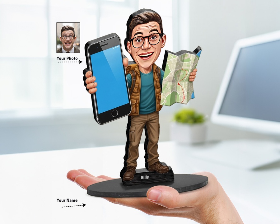 Hiker Outdoor Adventure figurine — custom personalized Funny gift, premium wood 8 inches