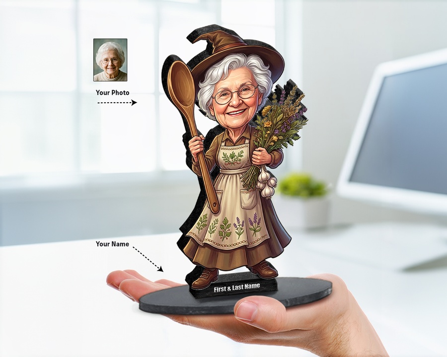 Grandma Witch Cauldron figurine — custom Seasonal gift