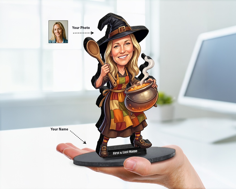 Witch Cauldron Broom figurine — custom Seasonal gift