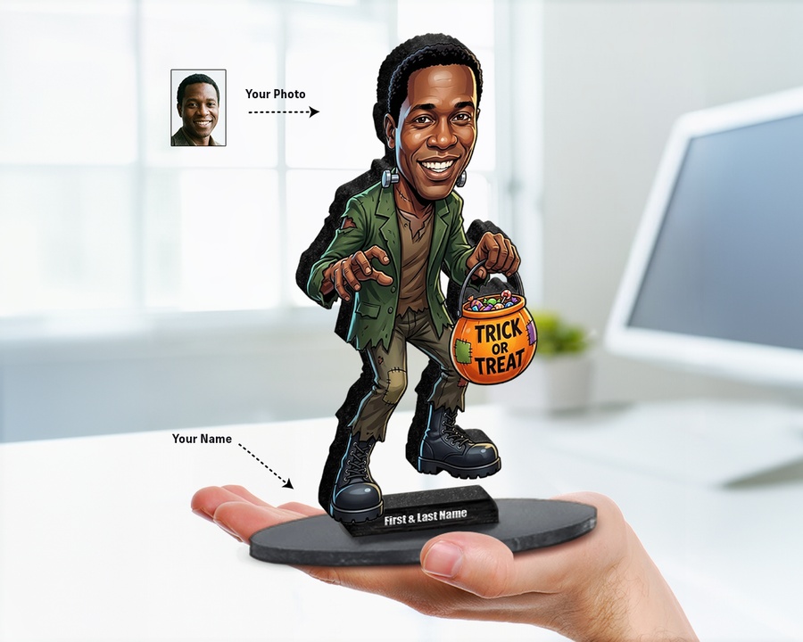Zombie Trick Or Treat figurine — custom personalized Seasonal gift, premium wood 8 inches
