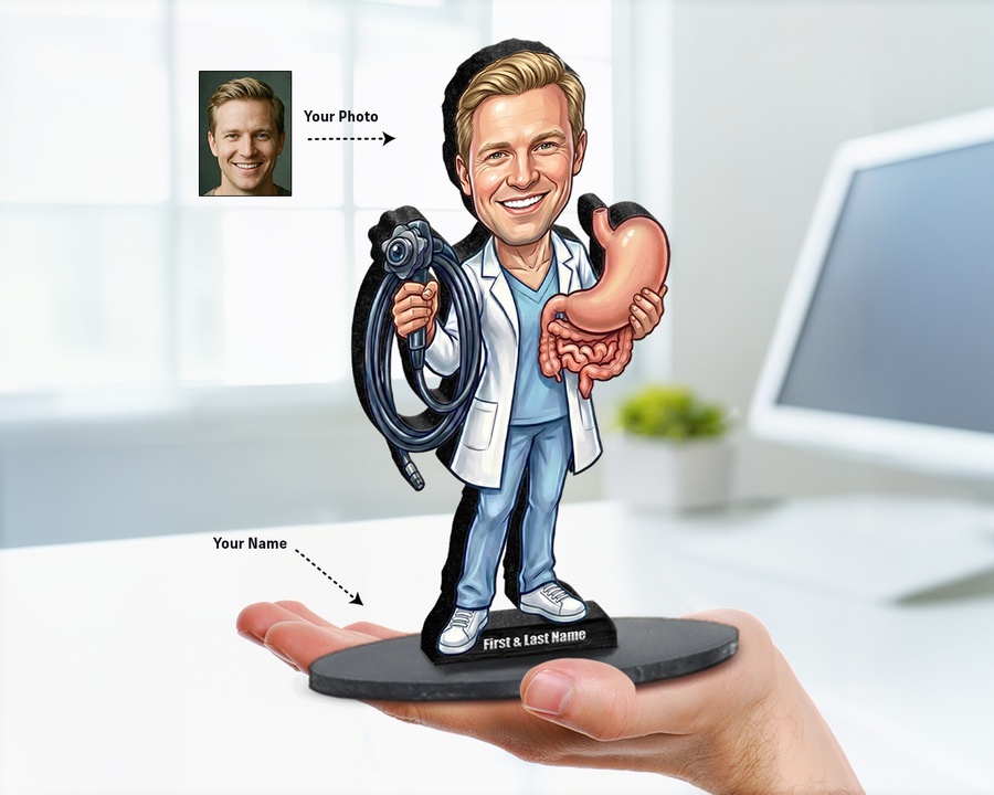 Gastroenterologist figurine — custom personalized Healthcare gift, premium wood 8 inches