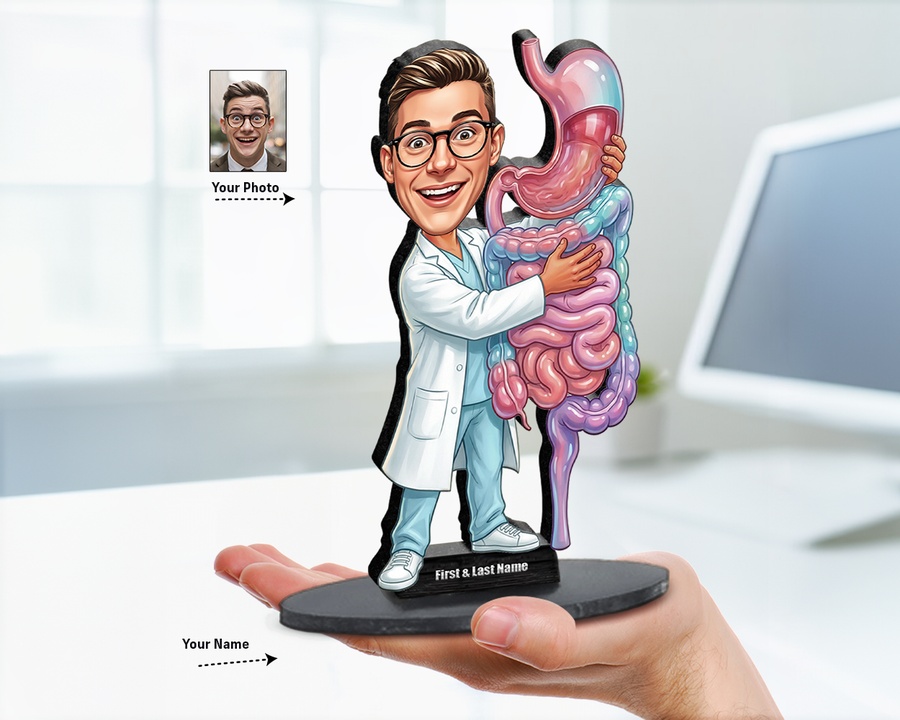 Gastroenterologist figurine — custom personalized Healthcare gift, premium wood 8 inches