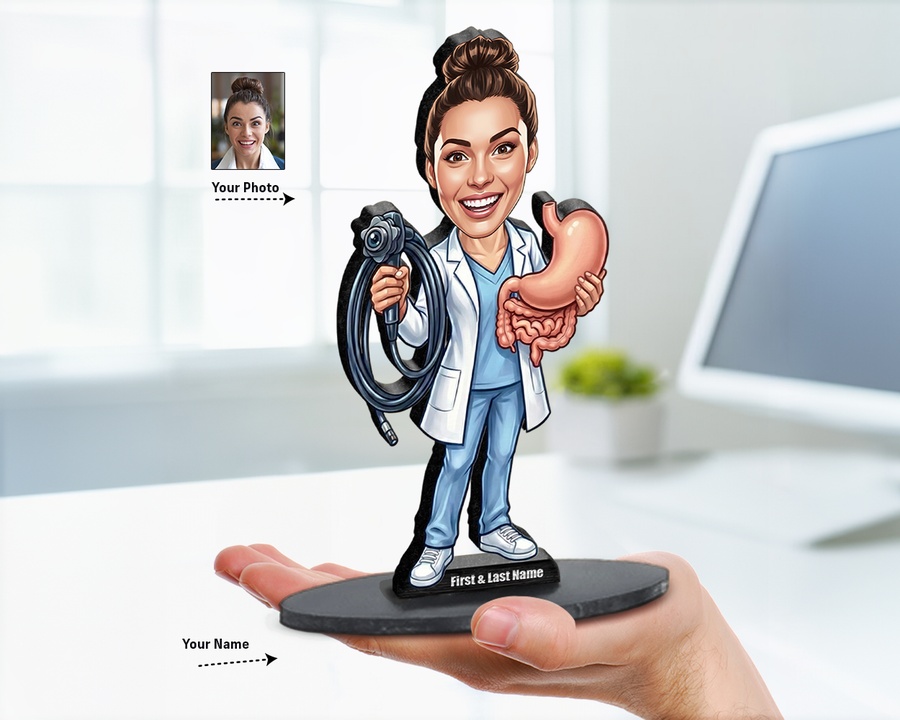 Gastroenterologist figurine — custom personalized Healthcare gift, premium wood 8 inches