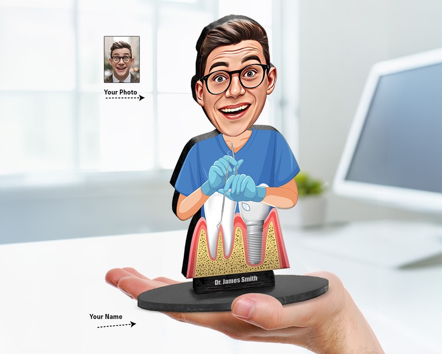 Implant Dentist figurine — custom personalized Healthcare gift, premium wood 8 inches