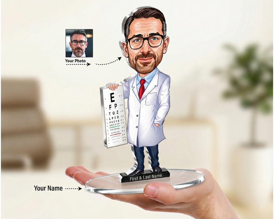 Ophthalmologist figurine — custom personalized Healthcare gift, premium wood 8 inches