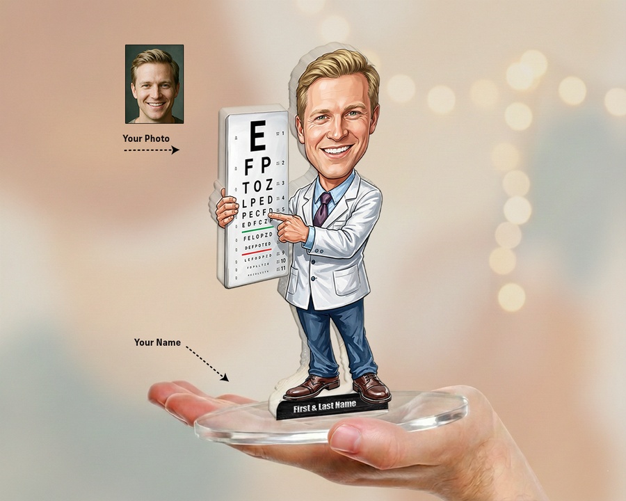 Ophthalmologist figurine — custom personalized Healthcare gift, premium wood 8 inches