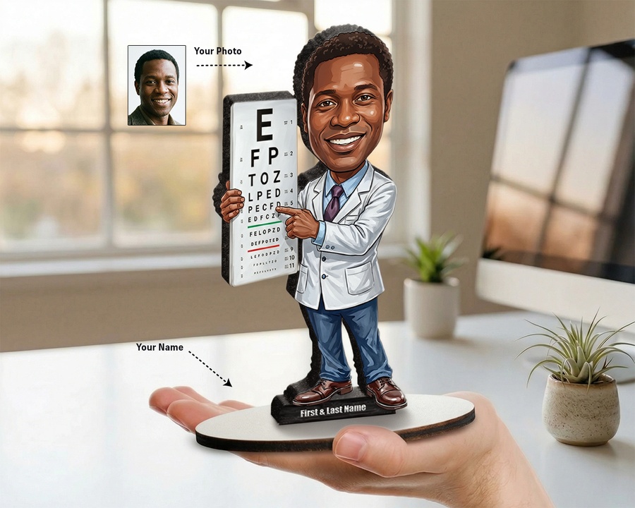 Ophthalmologist figurine — custom personalized Healthcare gift, premium wood 8 inches