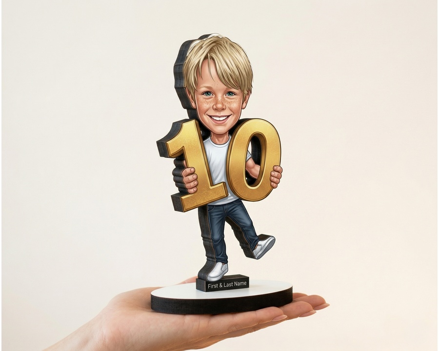 10th Birthday Number figurine — custom personalized For Him gift, premium wood 8 inches