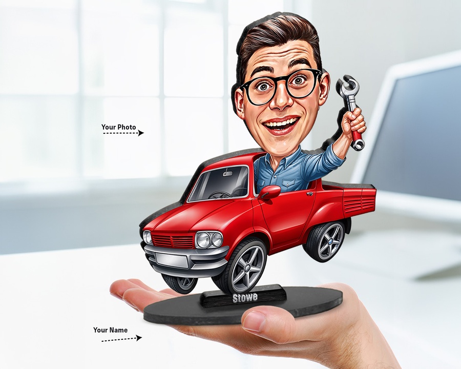Car Enthusiast Red Car figurine — custom personalized For Him gift, premium wood 8 inches