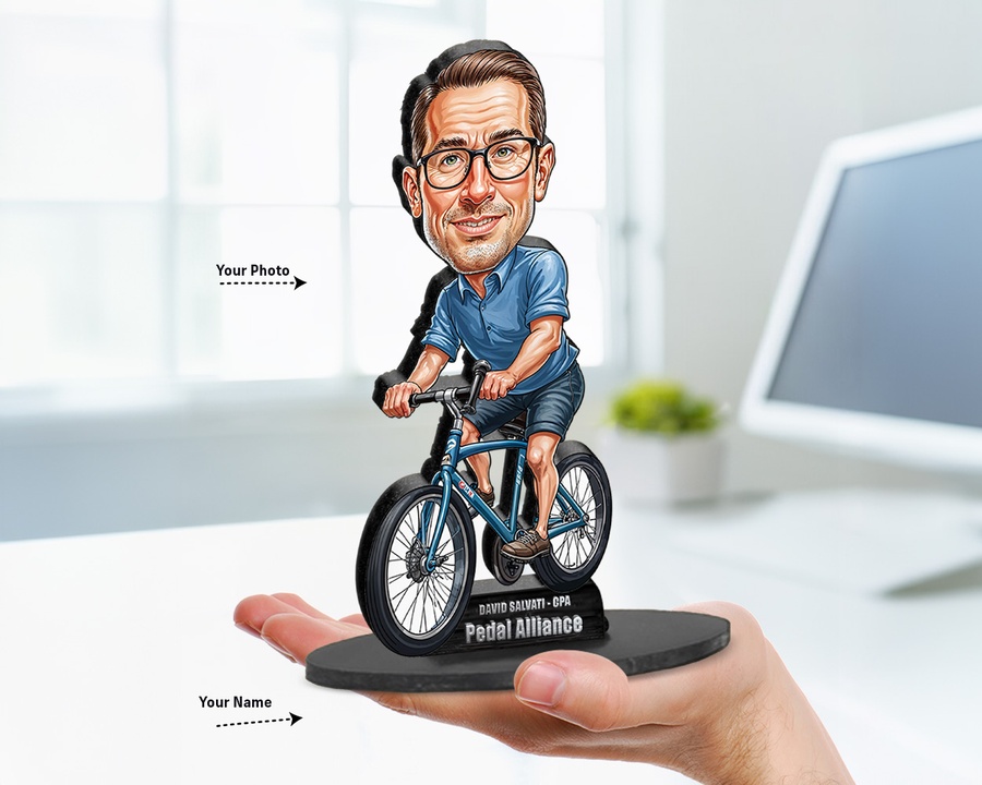Cyclist — Bicycle figurine — custom personalized Sport gift, premium wood 8 inches