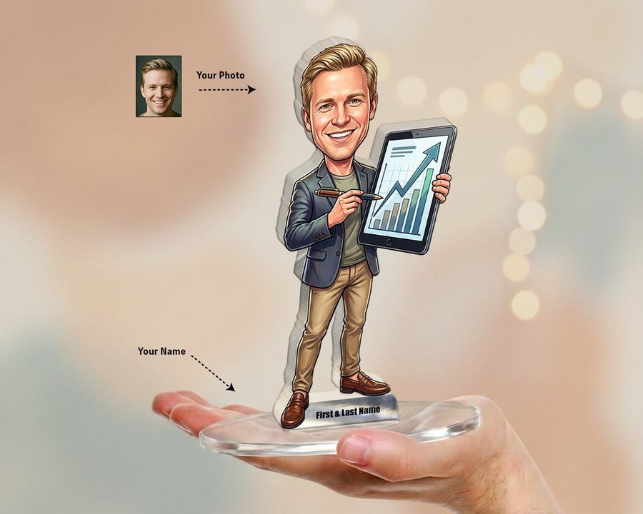 Executive — Tablet figurine — custom personalized Business gift, premium wood 8 inches