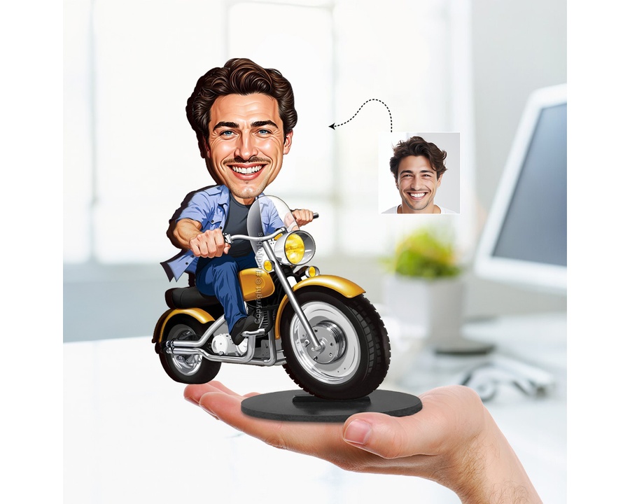 Motorcyclist Yellow Bike figurine — custom For Him gift