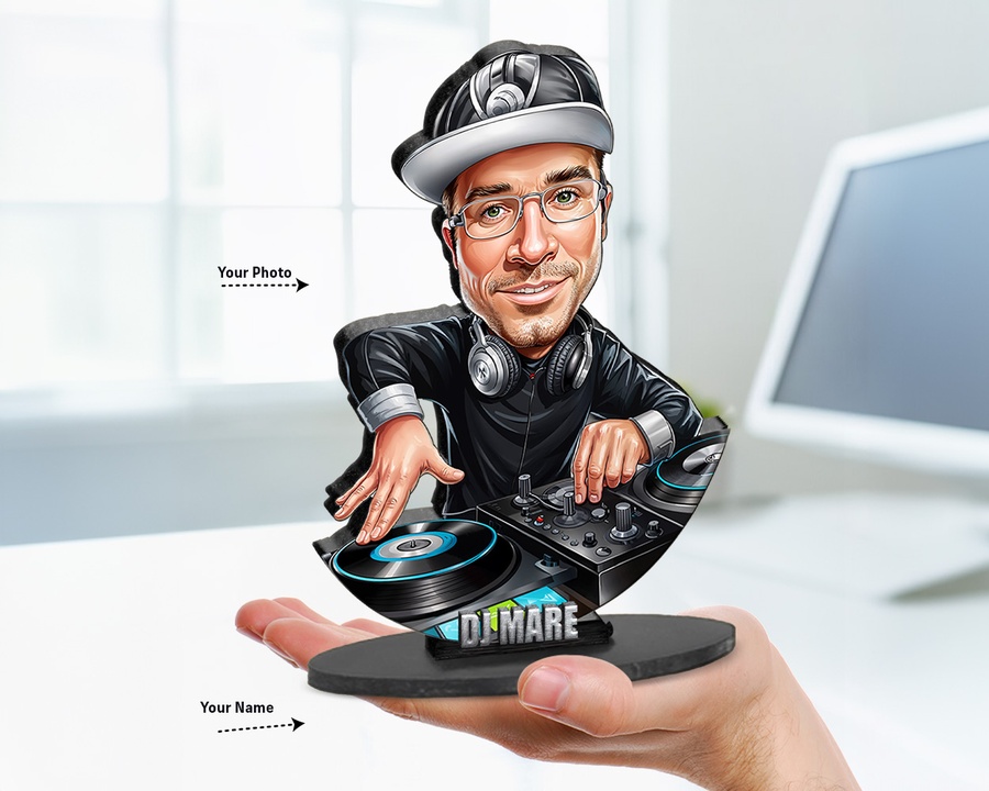 DJ figurine — custom personalized Music gift, premium wood 8 inches