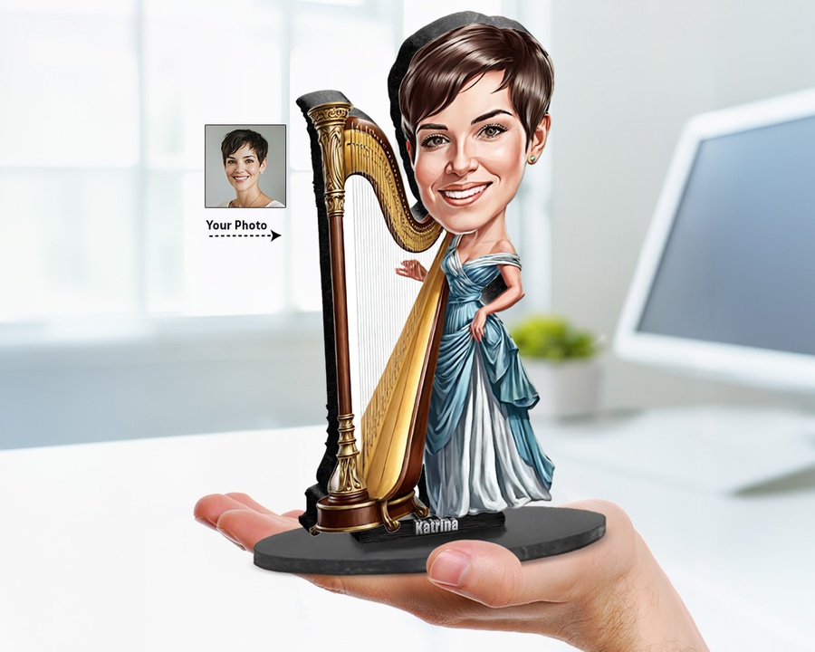 Harpist figurine — custom Music gift