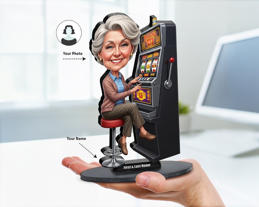 Grandma Slot Machine Gamer figurine — custom personalized New Arrivals gift, premium wood 8 inches
