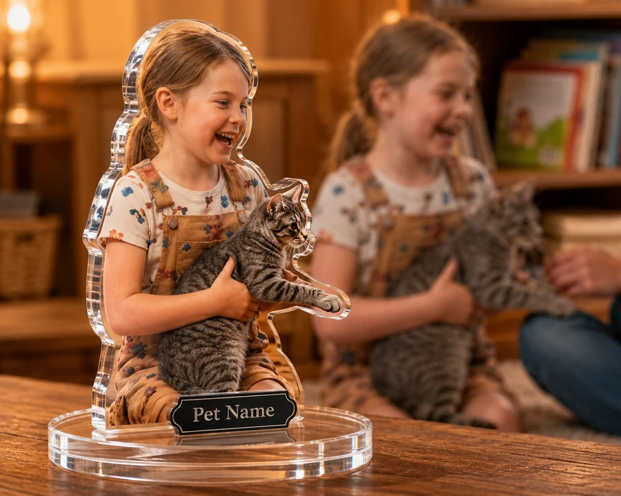 Girl with Tabby Kitten figurine — custom Pets gift