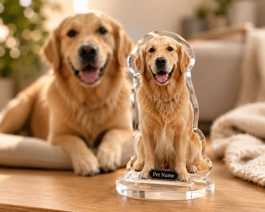 Golden Retriever figurine — custom personalized Pets gift, premium wood 8 inches