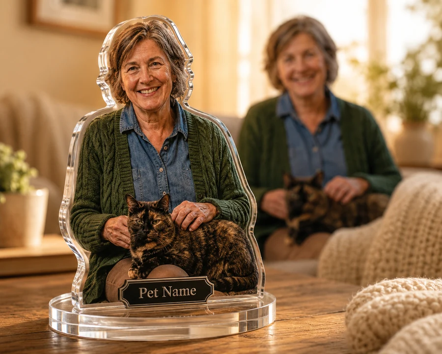 Senior Woman with Cat figurine — custom Pets gift
