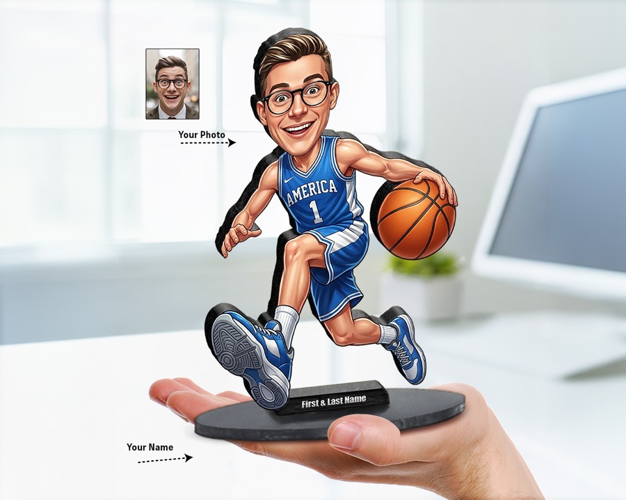 Basketball Player figurine — custom personalized Sport gift, premium wood 8 inches