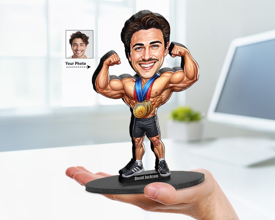 Bodybuilder (Male) figurine — custom personalized Sport gift, premium wood 8 inches