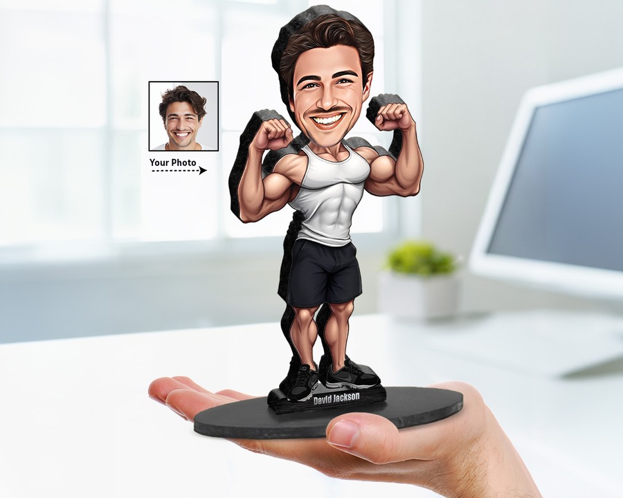 Bodybuilder (Male) figurine — custom personalized Sport gift, premium wood 8 inches