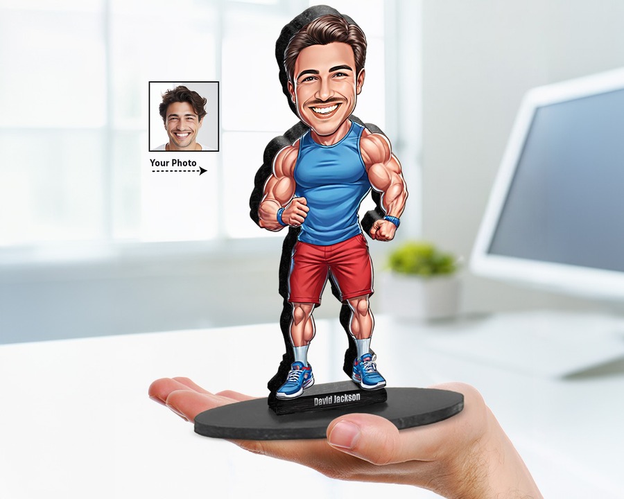 Bodybuilder (Male) figurine — custom personalized Sport gift, premium wood 8 inches
