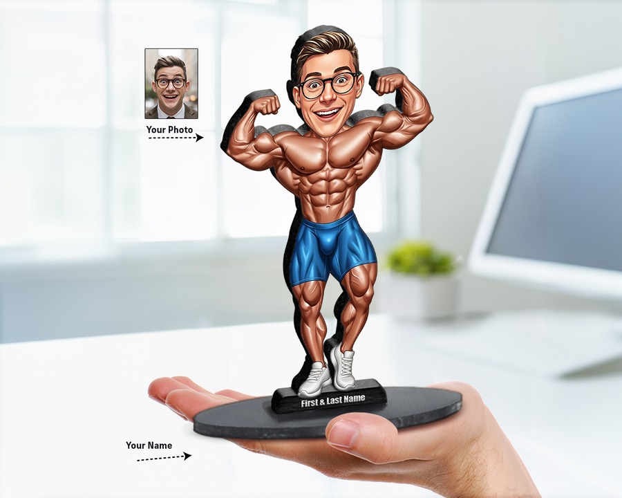 Bodybuilder (Male) figurine — custom personalized Sport gift, premium wood 8 inches