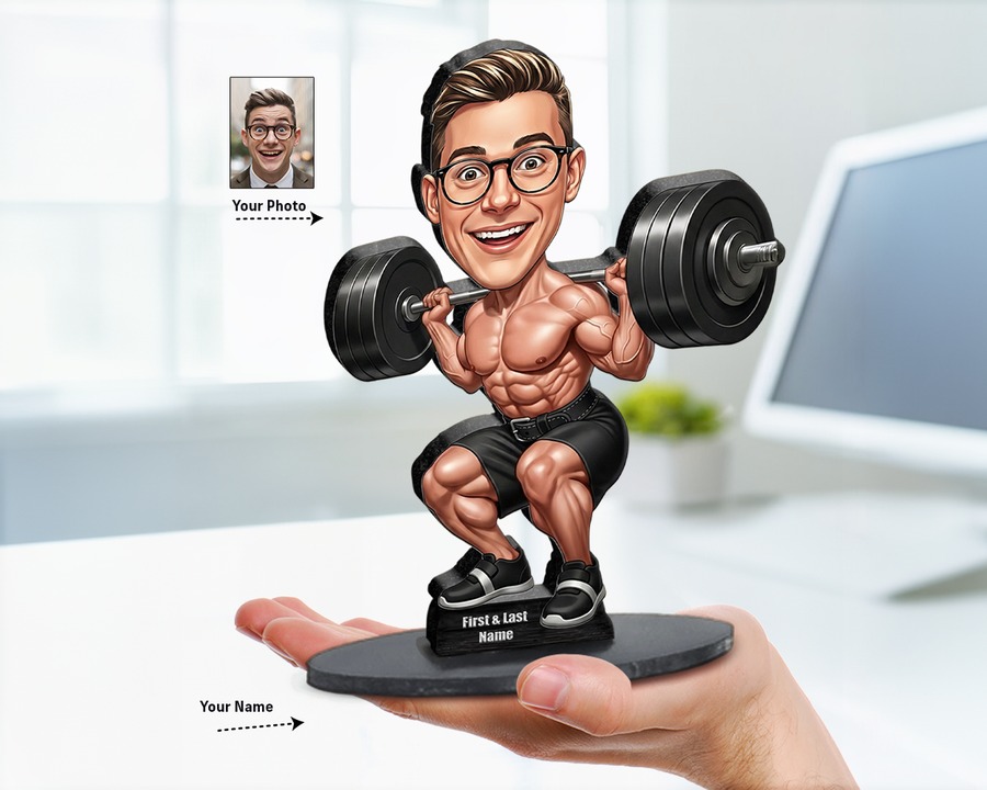 Bodybuilder (Male) figurine — custom personalized Sport gift, premium wood 8 inches