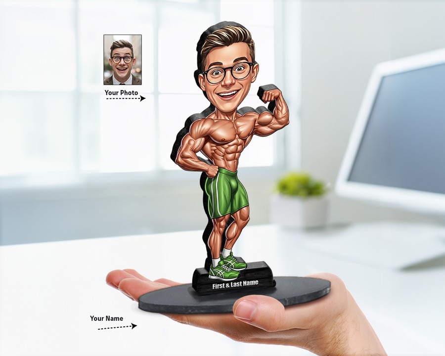 Bodybuilder (Male) figurine — custom personalized Sport gift, premium wood 8 inches