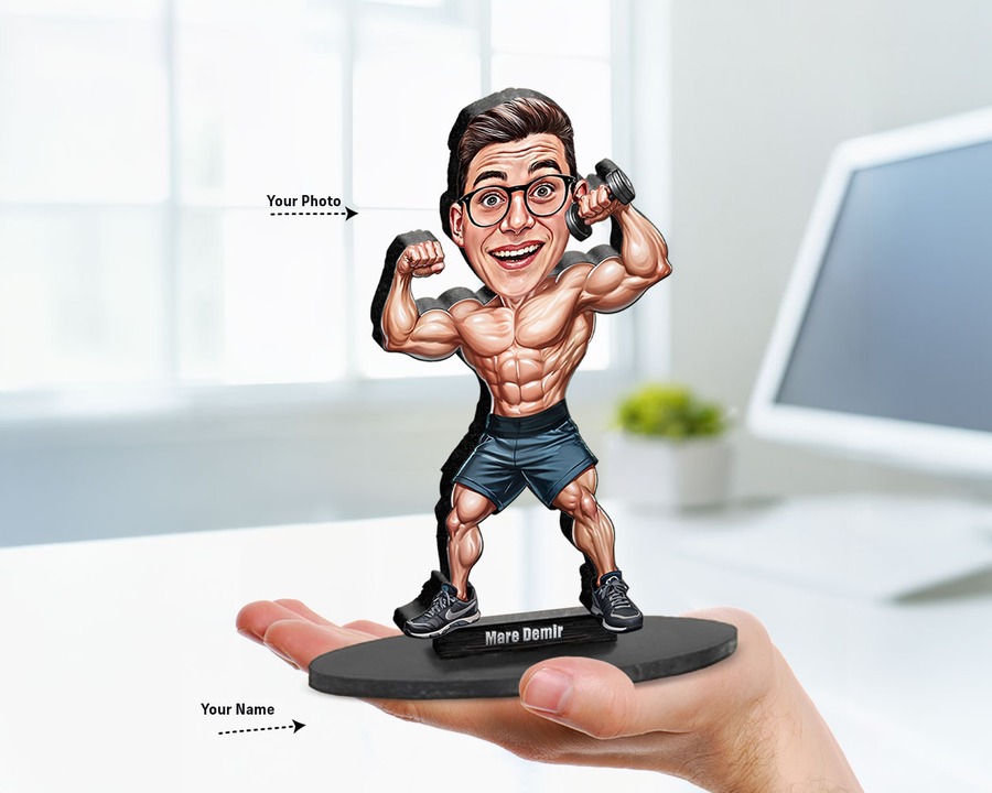 Bodybuilder (Male) figurine — custom personalized Sport gift, premium wood 8 inches