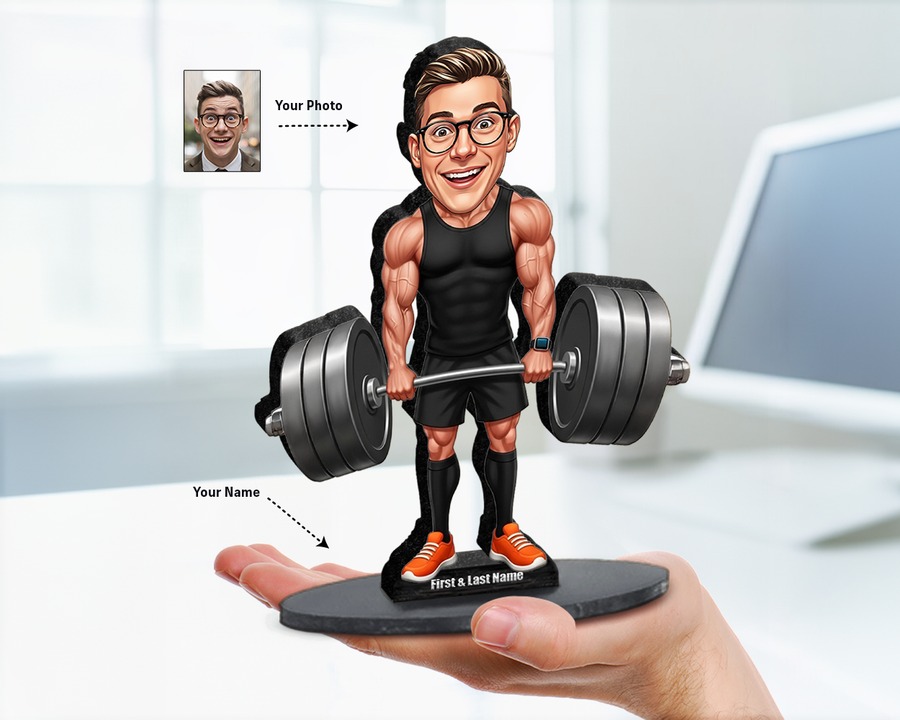 Bodybuilder (Male) figurine — custom personalized Sport gift, premium wood 8 inches