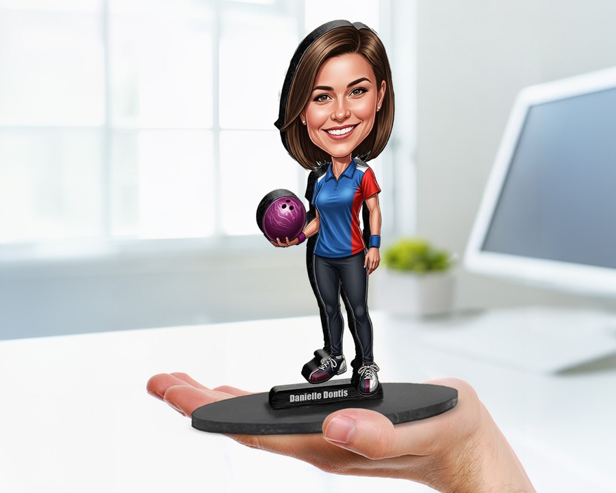 Bowler (Female) figurine — custom personalized Sport gift, premium wood 8 inches