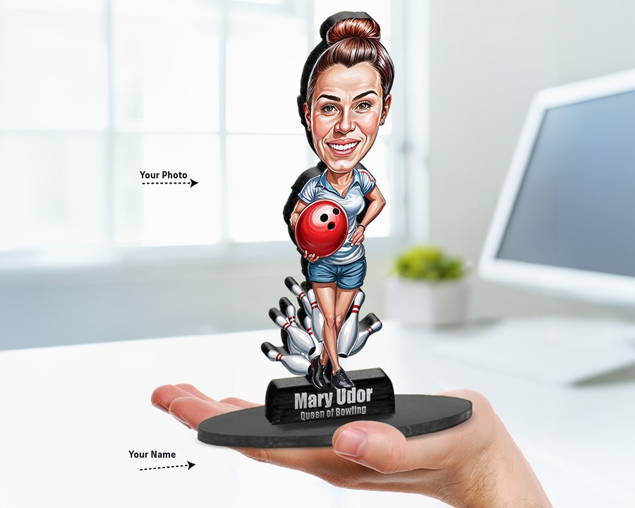 Bowler (Female) figurine — custom personalized Sport gift, premium wood 8 inches