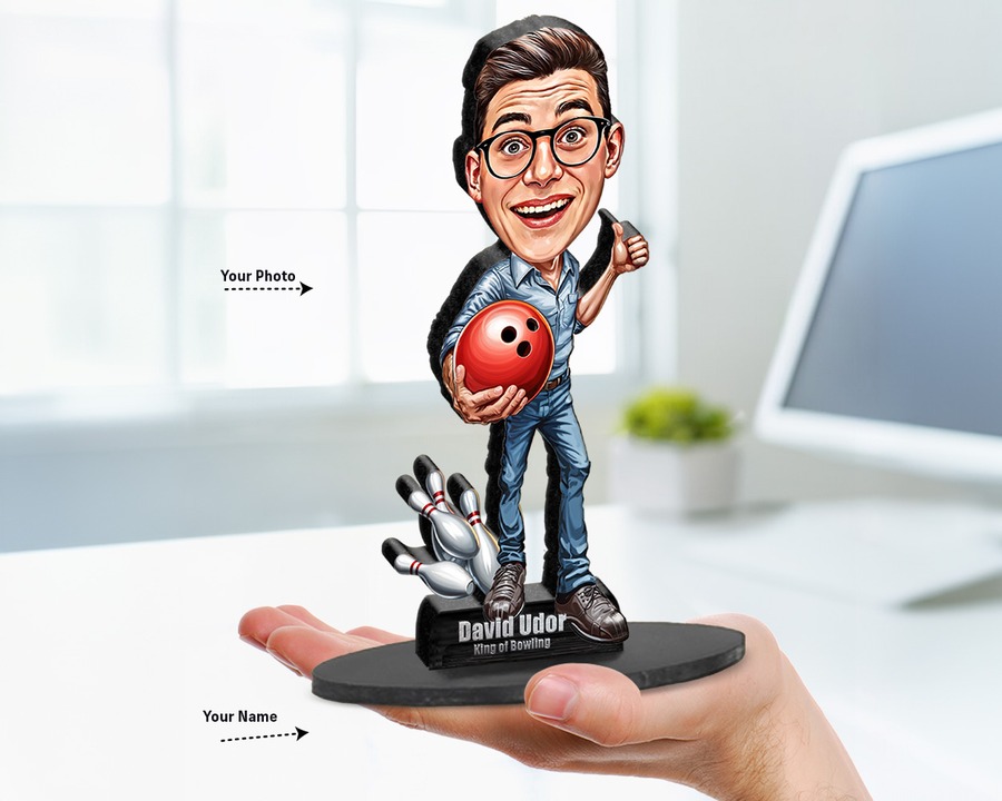 Bowler (Male) figurine — custom personalized Sport gift, premium wood 8 inches