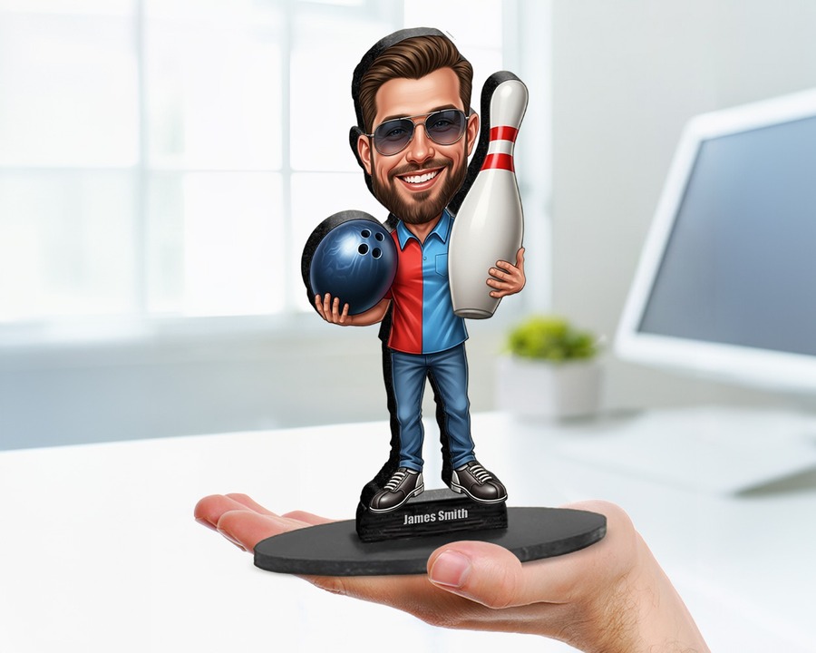 Bowler (Male) figurine — custom personalized Sport gift, premium wood 8 inches