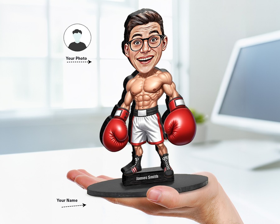 Boxer (Male) figurine — custom personalized Sport gift, premium wood 8 inches
