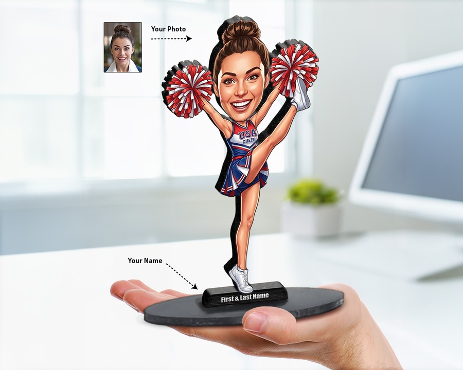 Cheerleader figurine — custom personalized Sport gift, premium wood 8 inches