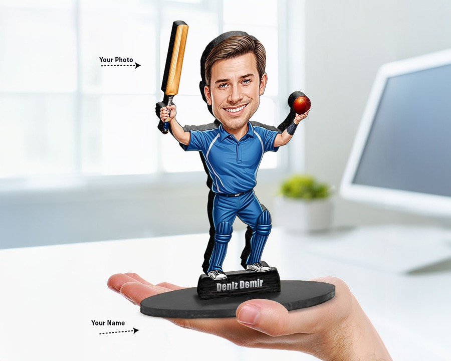Cricket Player figurine — custom personalized Sport gift, premium wood 8 inches